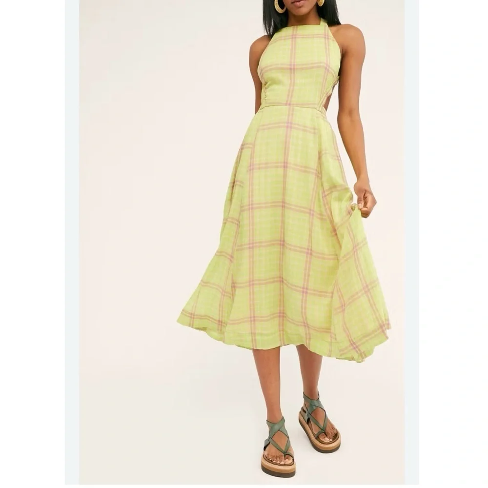 Free people the modern pinafore Plaid  Midi Dress size L - Picture 3 of 11